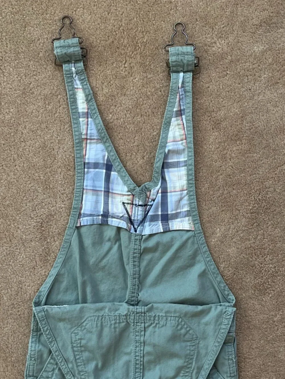 Oshkosh B'Gosh Youth Unisex 100% Cotton Green Overalls Plaid Lining Size 3T